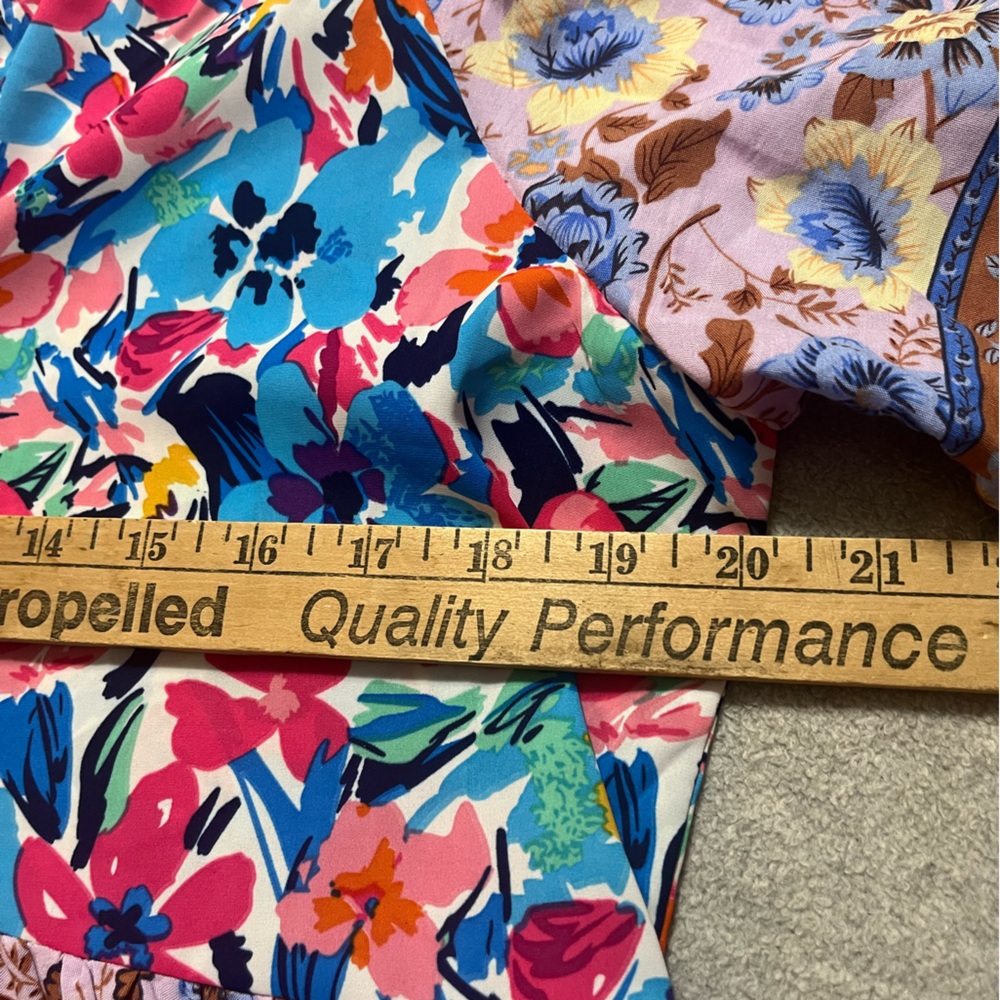 Umgee Floral Patchwork Blouse - Pink, Blue, and Brown - Picture 6 of 6